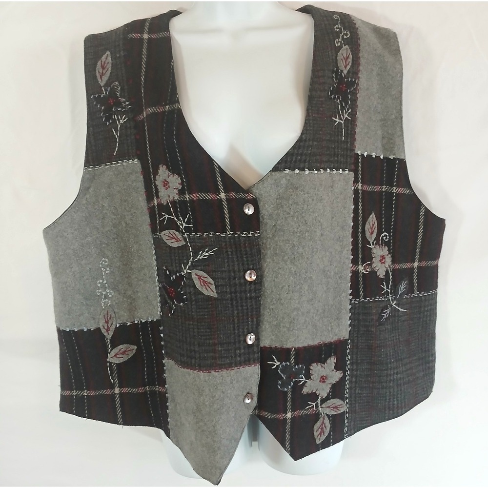 Rachel Brooke Vest  gtay patch work Embroidered  Vest  Sz 3X fall  grandma work